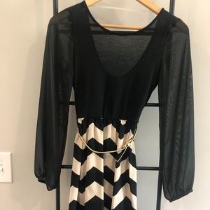 Boutique Brand Chevron Dress with Belt